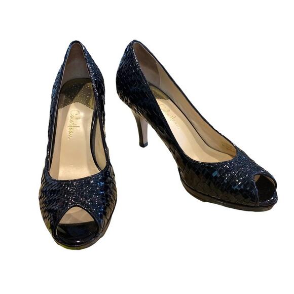 Cole Haan Felisha Black pumps heels woven leather open toe shoes size 7.5 - Picture 8 of 9